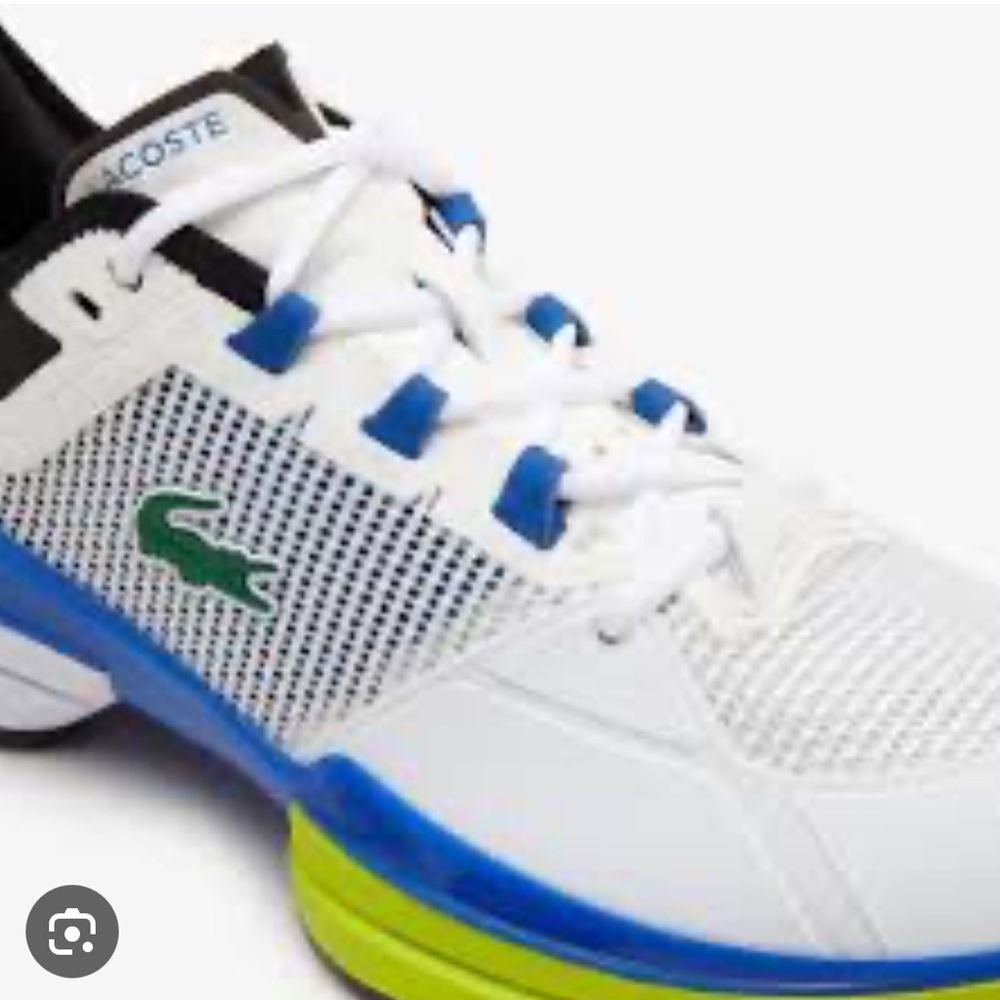 Lacoste White and Blue Sneakers with Green Accents - Picture 2 of 8